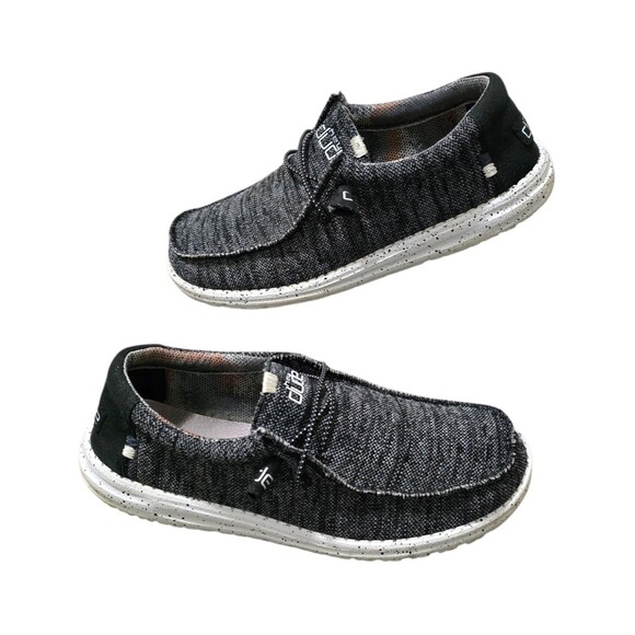 Hey Dude Wally Sox Shoes Mens Size 12 Black White Casual Slip Ons - Picture 1 of 10
